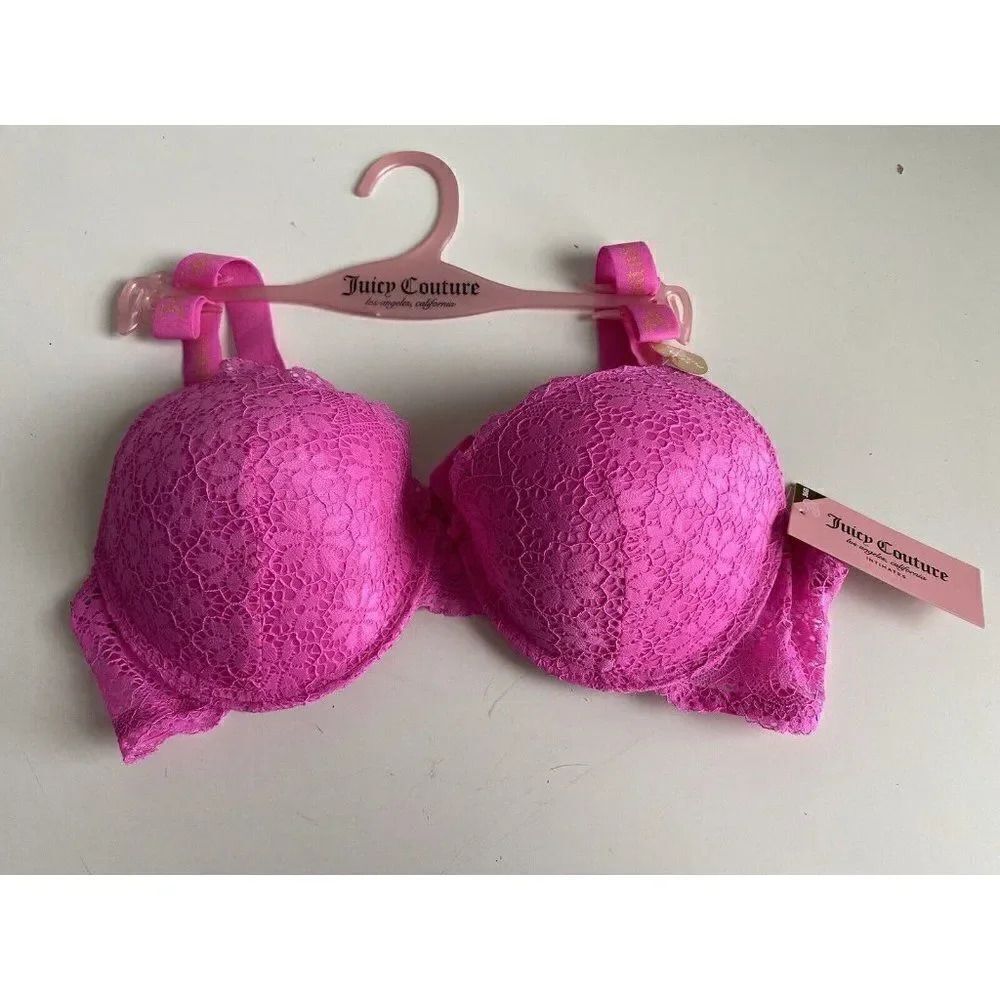 Juicy Couture Sexy Push Up Bra 36B “Spring Break” Pink Lace Glam JC2210HJ NEW